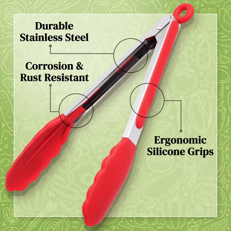 Popco 3-Piece Kitchen Tongs Set â€“ Stainless Steel Heat Resistant Silicone Tips, Strong Comfort Grip, 3 Sizes (7, 9, 12 Inch), Non-Scratch, Dishwasher Safe, for Cooking, BBQ, Salad - Image 4